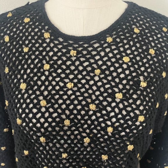 Vittadini Sport Wool Tunic Sweater Open Knit Black Gold Metallic - Picture 4 of 15